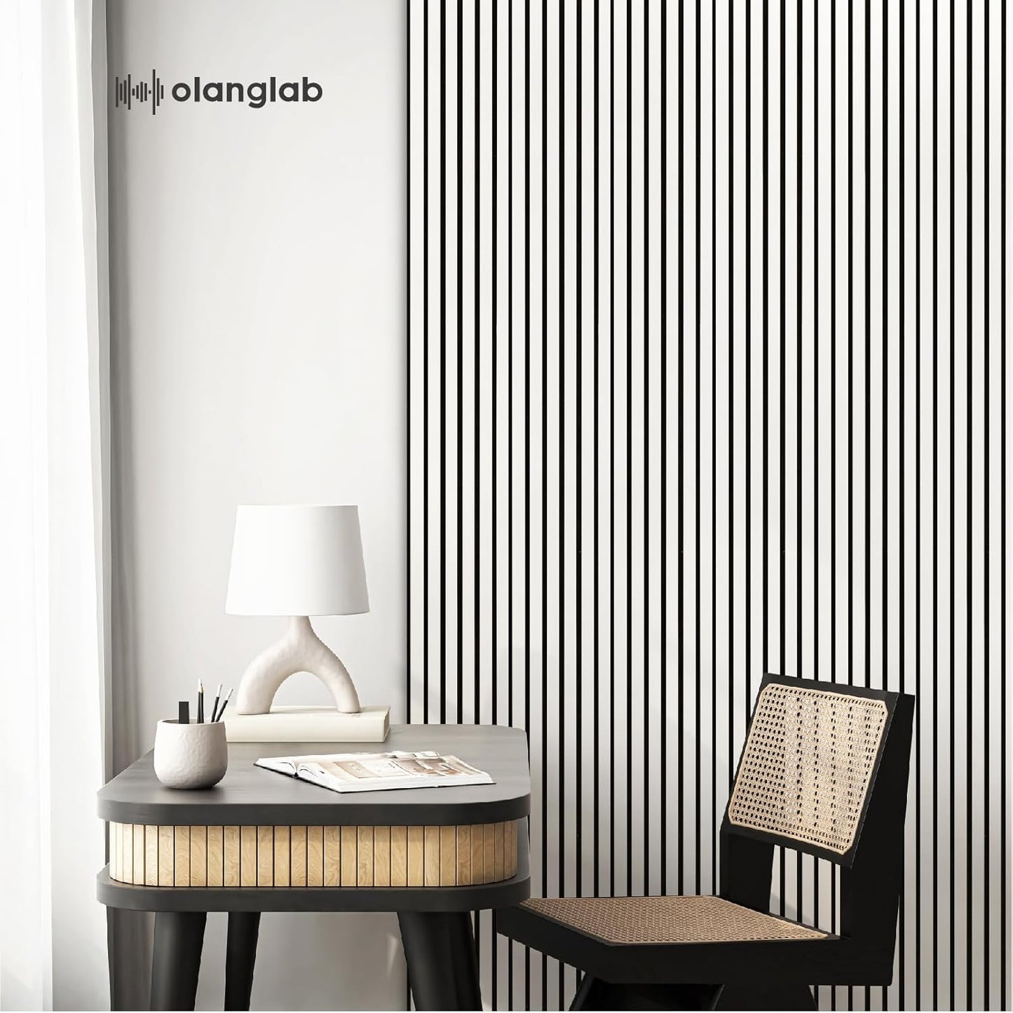 Olanglab Wood Slat Wall Panels, Wooden Acoustic Wall Panels, 94.5"x12.6" Each 3D Wall Panels for Interior Wall Decor, 4 Pack in Total 94.5"x50.4" (Gloss White)