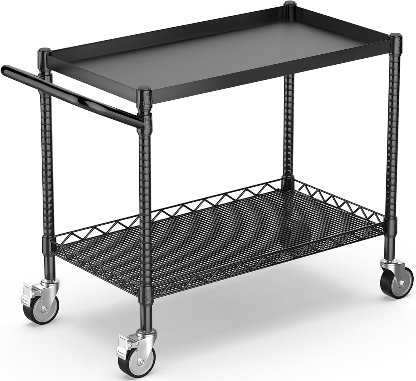 Leteuke 2 Tier Utility Cart with Wheels, NSF Certified 900LBS Capacity Heavy Duty Rolling Utility Carts with Handle Bar, Commercial Grade Metal Serving Storage Cart for Warehouse Garage Kitchen, Black