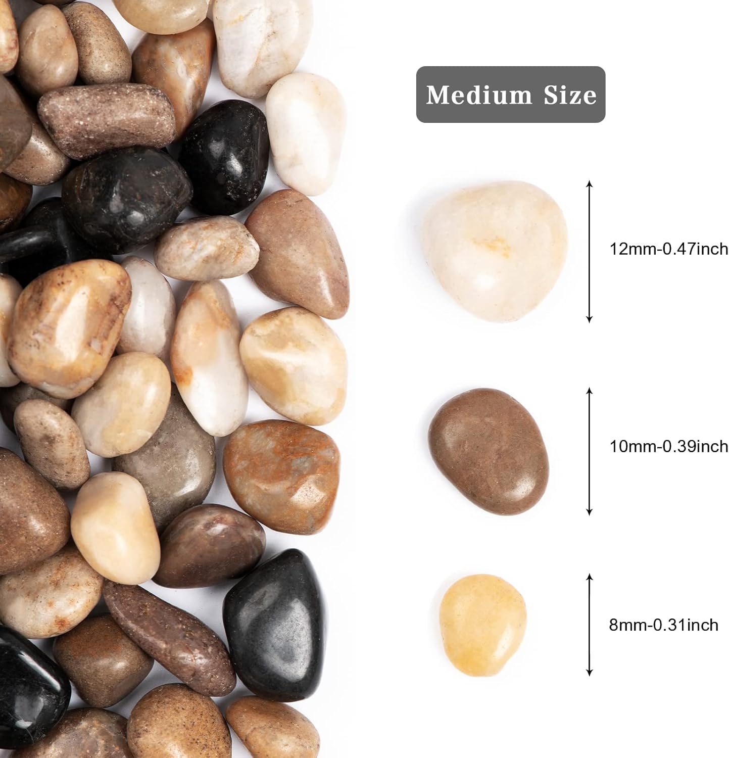 20lbs Natural River Rocks, Polished Pebbles for Plants Garden, 0.3-0.8 inch Decorative Peach Stones, Ideal for Fish Tank, Vases, Crafting, Home Decor and Garden Landscaping Rocks,Mix