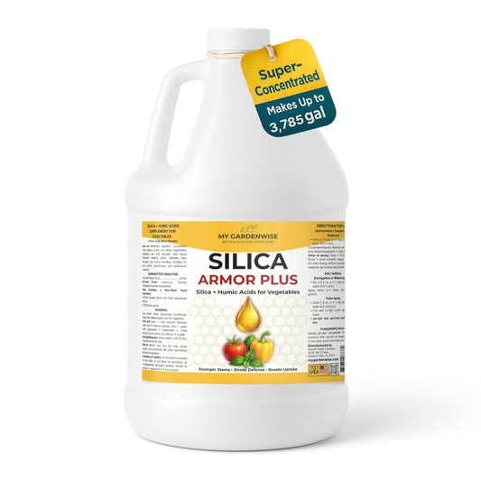Silica for Plants – Liquid Plant Silica with Humic Acid – Silica Armor Plus for Vegetables (Tomatoes, Peppers, Cucumbers, Leafy Greens & Herbs) | Potassium Silicate 0-0-4 Concentrate (1 Gallon)