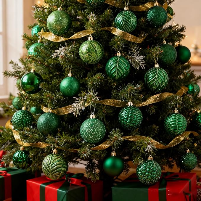 LANGXUN 36pcs Emerald Green Christmas Tree Decorations Balls, Bolas De Navidad, 2025 Christmas Decor, Indoor Outdoor Shatterproof Christmas Ornaments, Xmars Party Wedding Suppiles