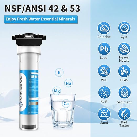 WINGSOL Jumbo Under Sink Water Filter, NSF/ANSI 53&42, Reduce 99.99% Lead, Chlorine, Sediment, Mineralize & Alkalize Water, 24K Gallon Long-Lasting, Quick Change, Life Indicator