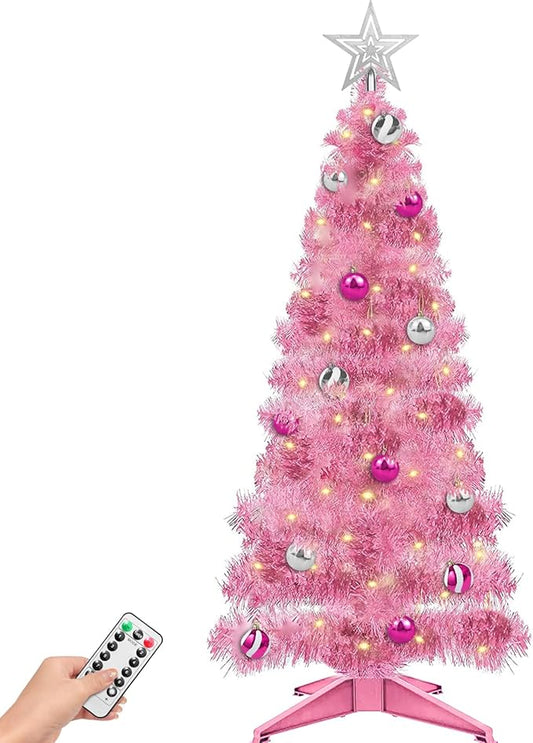 4 Ft Christmas Tree Remote Control 8 Modes Dual Color Change Timer 100 Warm White&Colored Lights 18 Christmas Ball Ornaments 3D Star Battery Operated Small Xmas Tree Table Indoor Holiday Party Decor