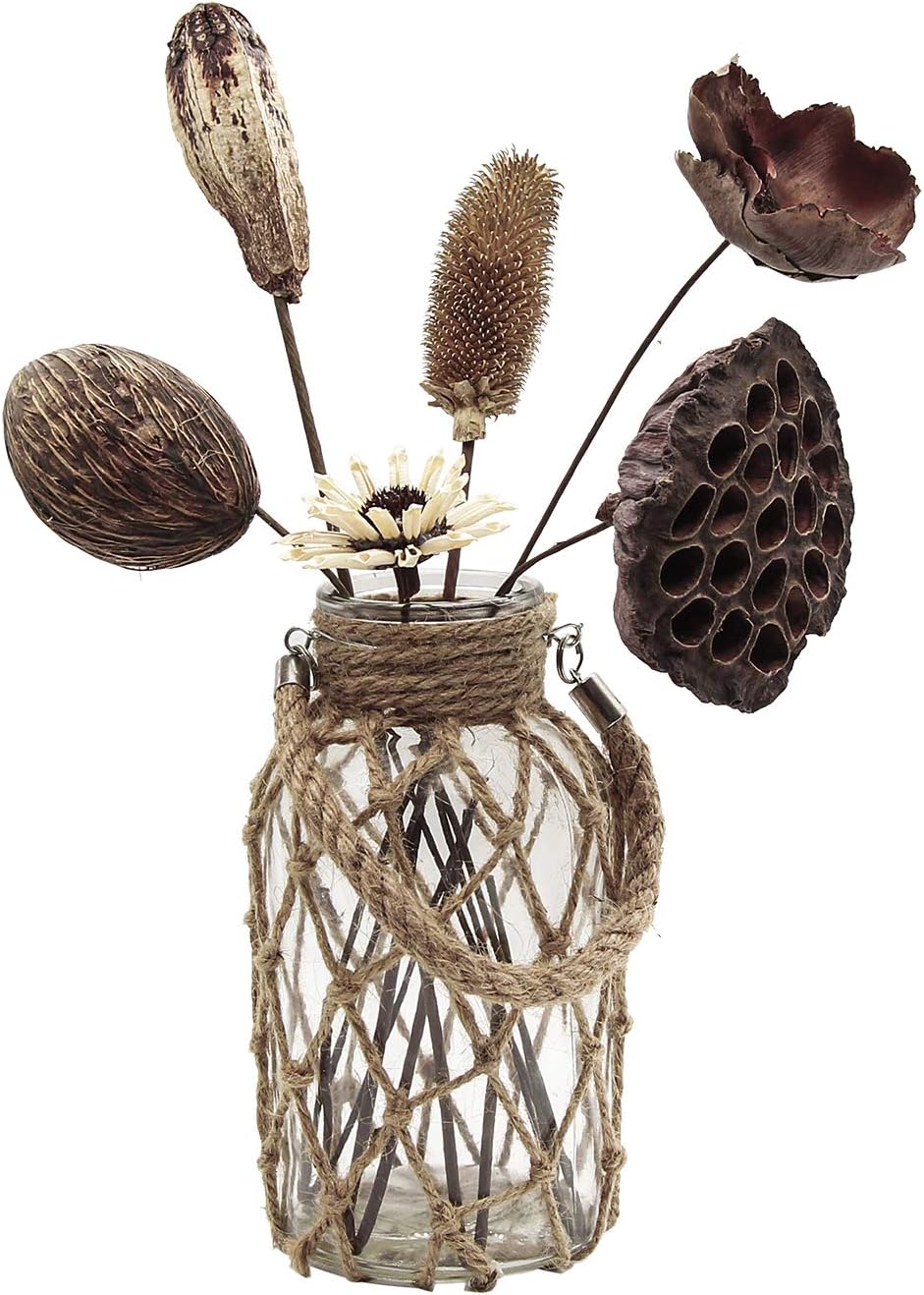 Rustic Hanging Mason Jar Creative Rope Net Dry Flower Glass Vase with Handle (1 Vase 8")