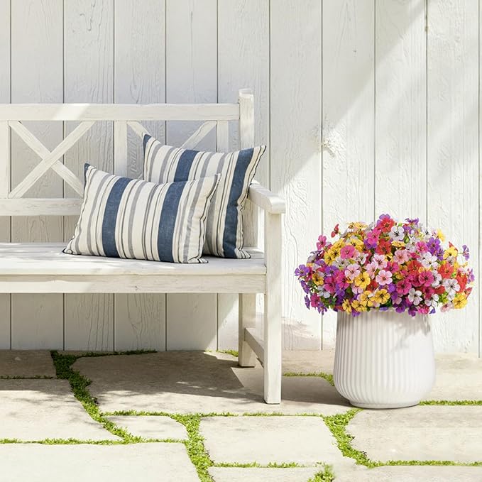 Lifewit Artificial Flowers for Outdoor Indoor, 12 Bundles Plastic Fake Flowers Daisy with Eucalyptus Leaves for Home Garden Decor, Porch, Window Box(Mix for Fuchsia Purple White Pink Yellow Red)