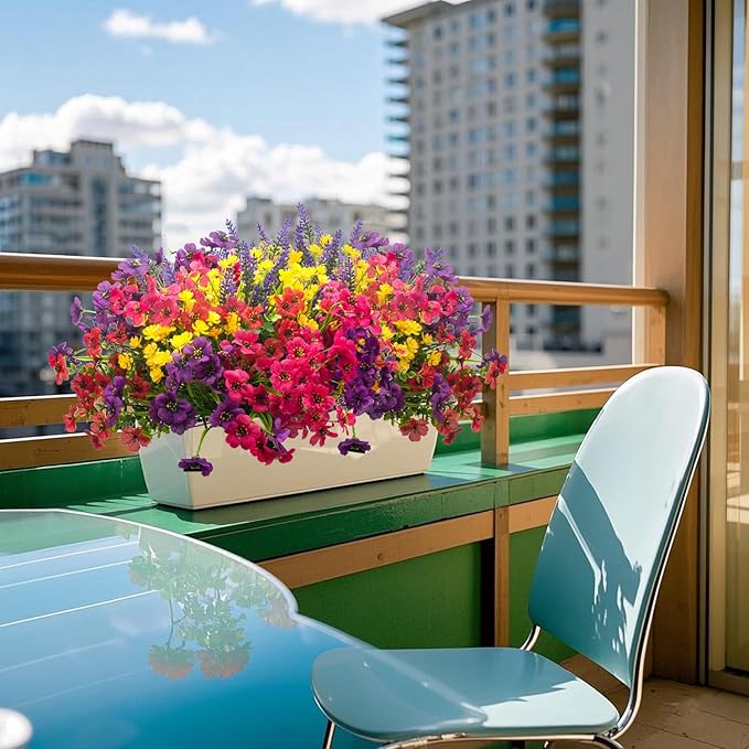 20Pcs UV Resistant Artificial Flowers Outdoor, Realistic Faux Greenery Shrubs with Rust-Proof Stems - Waterproof Fade-Proof Hanging Plants for Garden, Porch, Patio, Cemetery Decor (All-Season Durable)