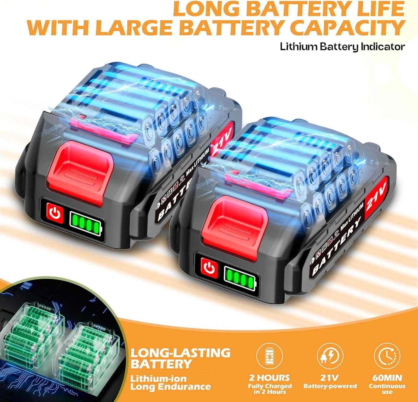 Cordless Hedge Trimmer, 2-in-1 Hedge Trimmer, Ultra Long Battery Life with Battery*2, high-Power and high-Capacity Grass Trimmer for Gardens, Yards and lawns, Including Charger