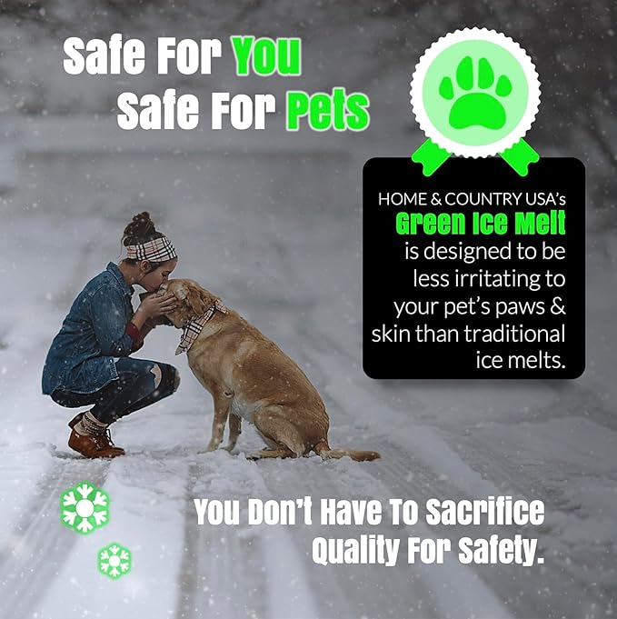 Green Ice Melt Pail Effective to -25°F, Eco-Friendly De-Icer, Optimal Granule Size for Quick Melting, Ideal for Driveways, Walkways, and Entryways 45 lb Pail