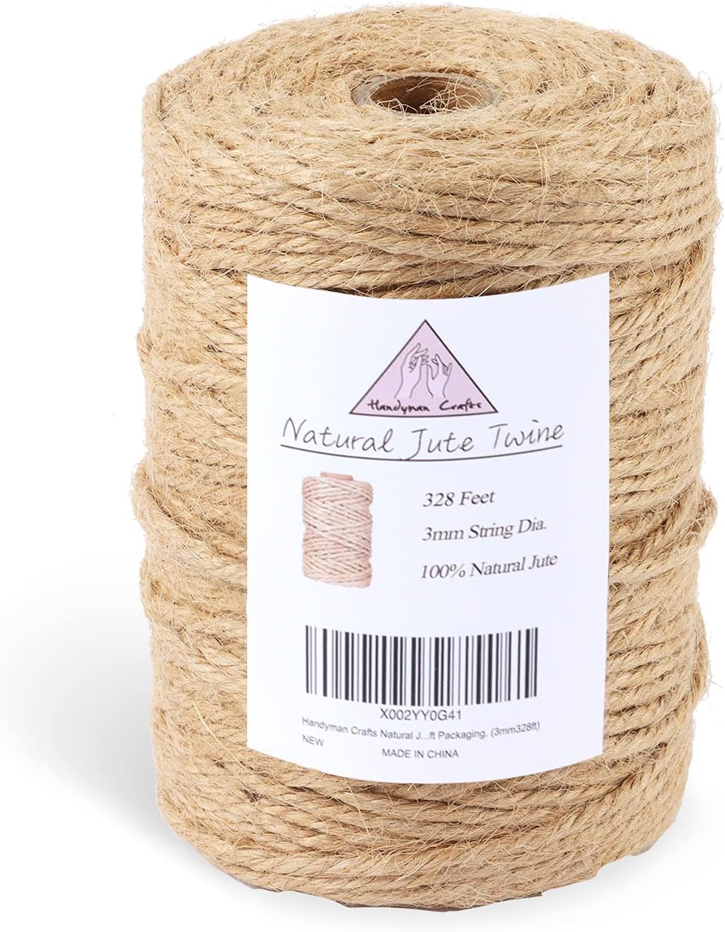Natural Jute Twine Rope (1.5mm/2mm/3mm/6mm) Durable String for Handmde Crafts,Gardening Applications,Home Gardening,Cat Scratching Post,Gift Packaging... (3mm*328ft)