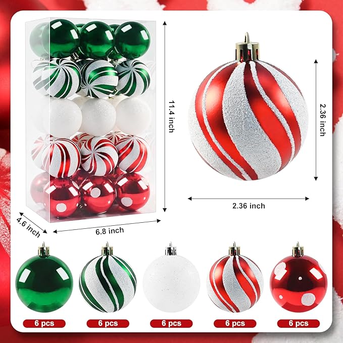 Christmas Balls Ornaments for Xmas Tree- 30Pcs Shatterproof Christmas Tree Decorations, 2.36" Hanging Balls Muti-Color Xmas Ball Ornaments Set for Holiday Party Decoration Perfect Super Bulbs