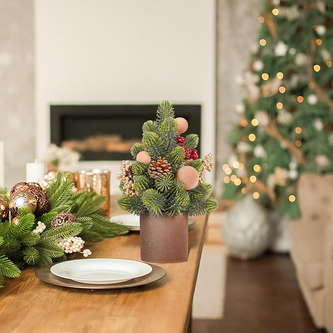 SY Super Bang Small Christmas Tree, 12Inch Artificial Light Coffee Velvet Ball Berry Mini Tabletop Tree Christmas Decorations, for Home Party Thankgivings Xmas Indoor Decor.