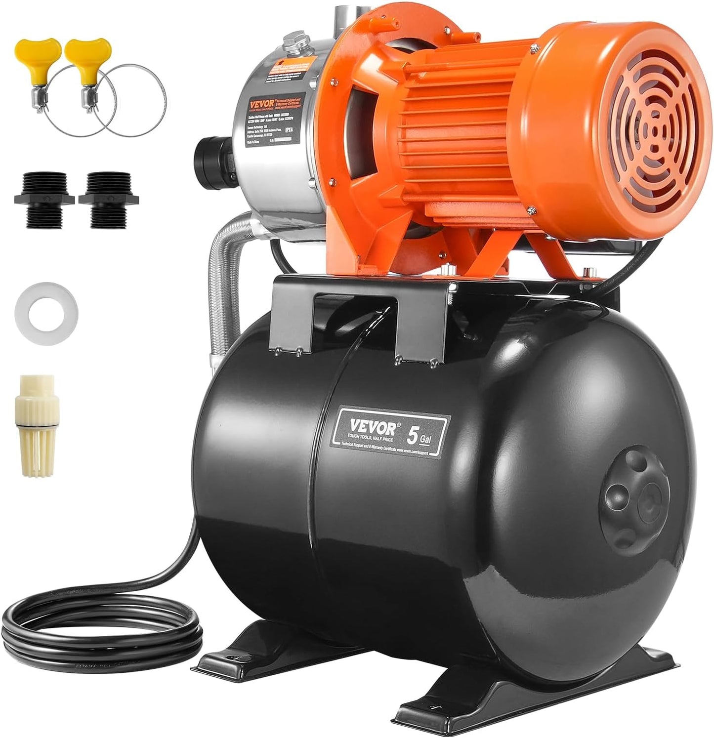 VEVOR 1.6 HP Shallow Well Pump with Pressure Tank, 1320 GPH, Automatic Irrigation Water Booster Pump with 30/50 PSI Pressure Switch for Home Garden Lawn, Certification for Drinking Water Security