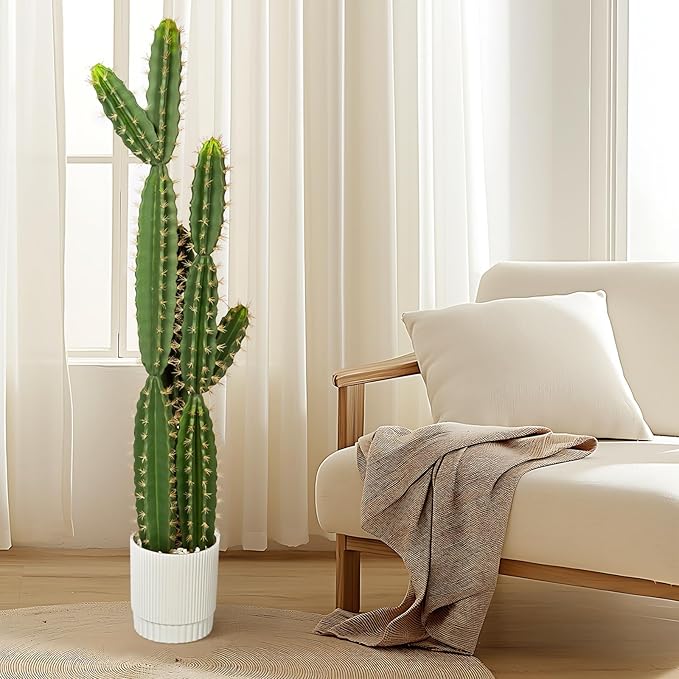 51 Inch Tall Artificial Cactus Plant, Large Realistic Faux Cactus with Planter, 4.3FT UV Resistant Fake Cactus Tree for Outdoor & Indoor Decor