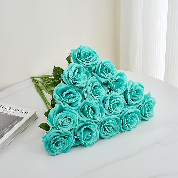 15pcs Fake Roses Artificial Silk Flowers Faux Rose Flower Long Stems Bouquet for Arrangement Wedding Centerpiece Party Home Kitchen Decor