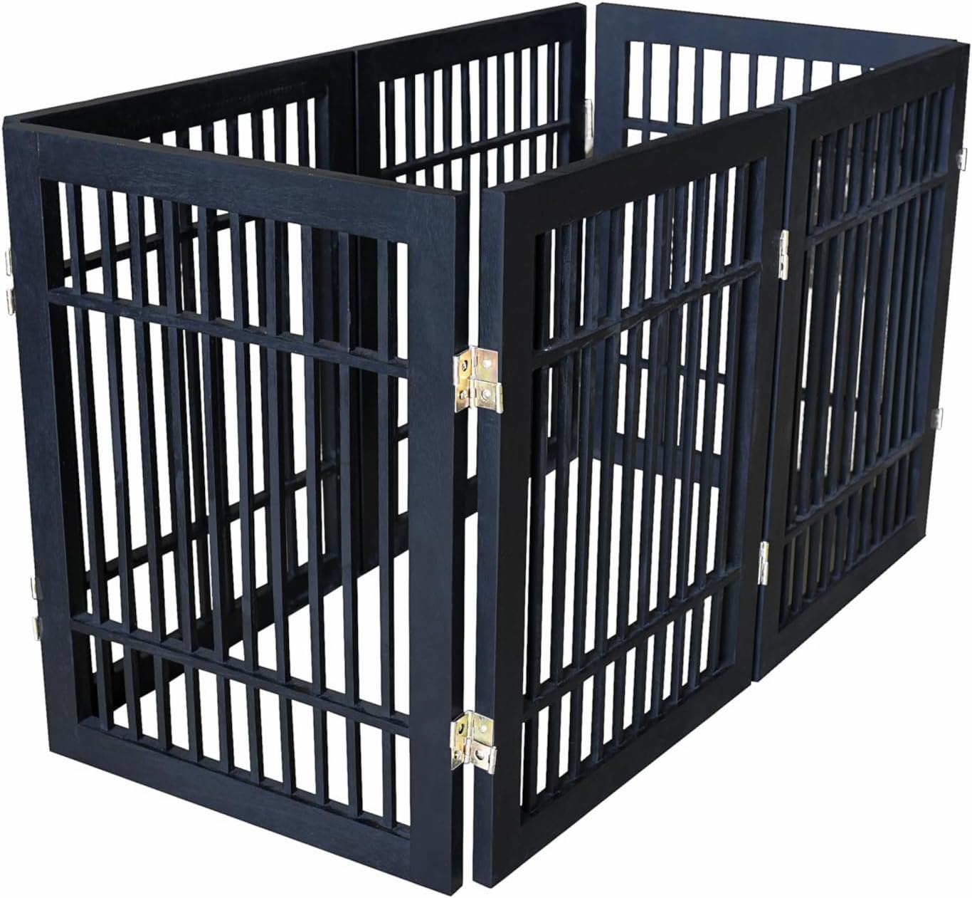 Pet Dog Gate Strong and Durable Freestanding Folding Acacia Hardwood Portable Wooden Fence Indoors or Outdoors by Urnporium (Black Pet Gate, 6 Panel 24" Tall)