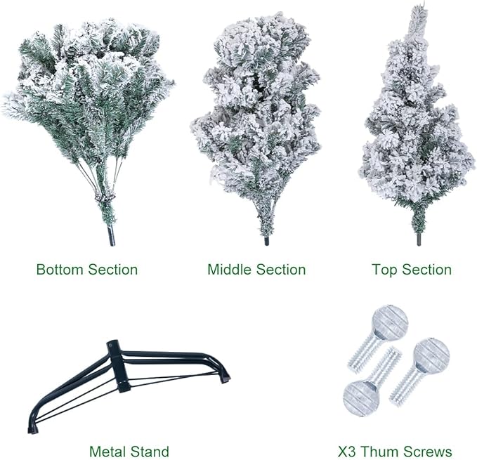 6Ft Snow Christmas Tree, Flocked Christmas Tree, White and Green Christmas Tree with 700 Tips, Solid Metal Legs for Indoor Outdoor 1.8m
