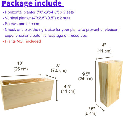 LaLaGreen Wooden Planter Box for Plants (4 Pack) Natural Wood Hanging Wall Planters for Indoor Plant Holder Vase for Dried Flowers, Modern Style Unique Living Room Bedroom Kitchen Home Office Decor