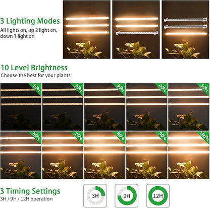 LED Grow Light Strips, Full Spectrum Plant Growing Lights for Indoor Plants 3500K, 144 LEDs Plant Lamp with 3/9/12H Timer, 10 Dimmable Levels, 3 Head 13 Inches