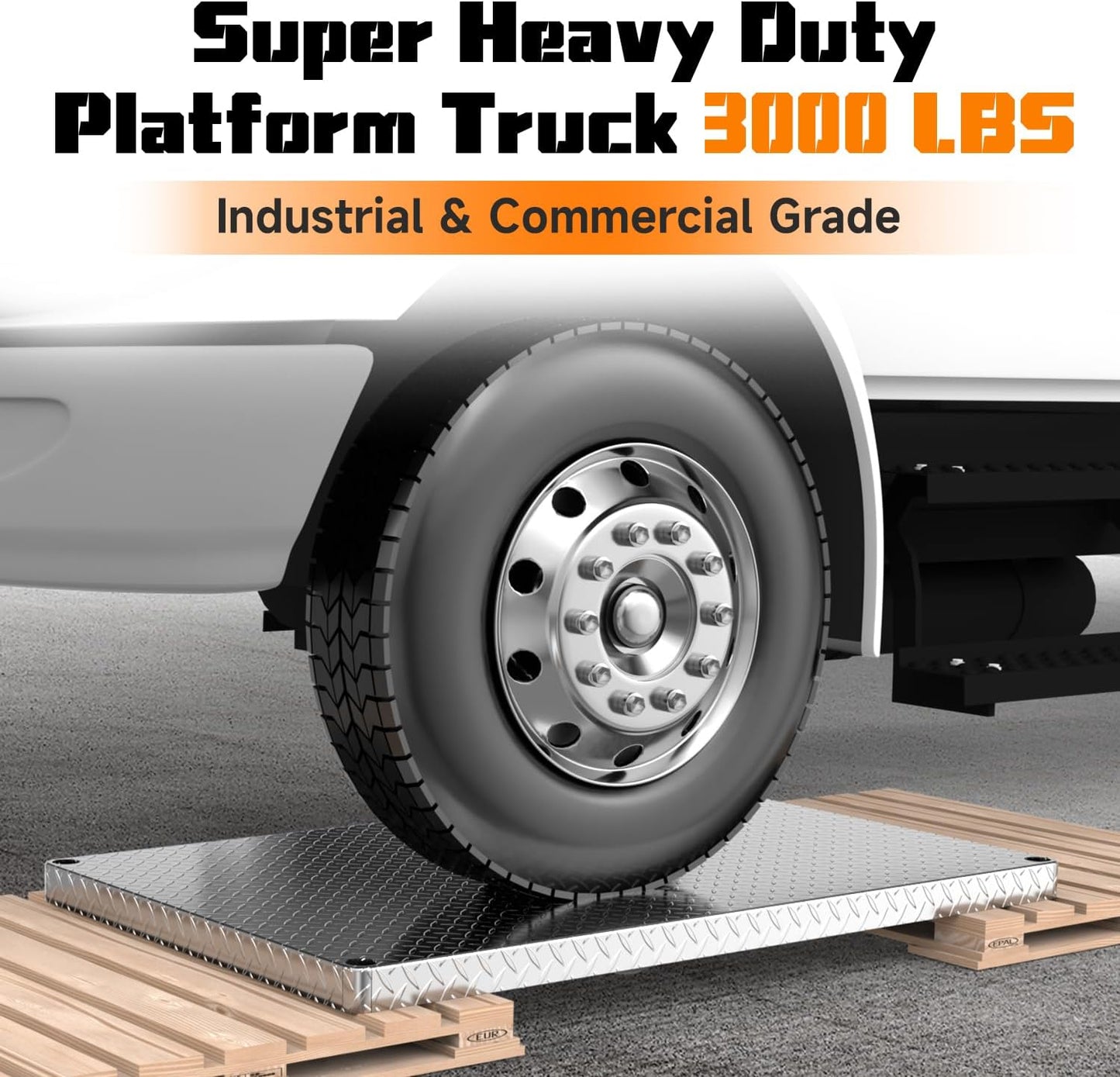 Platform Truck 3000LBS Capacity Industrial Flatbed Cart with 2 Detachable Handels, 44" x 28" Push Dolly with 6" Rubber Swivel Wheels, Heavy Duty Flat Cart Hand Truck for Industrial and Commercial