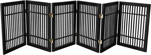 Pet Dog Gate Strong and Durable Freestanding Folding Acacia Hardwood Portable Wooden Fence Indoors or Outdoors by Urnporium (Black Pet Gate, 6 Panel 24" Tall)