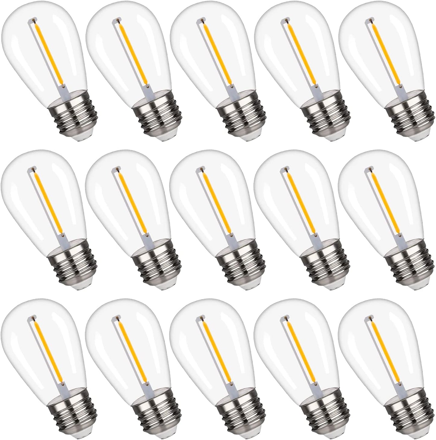 S14 Replacement LED Light Bulbs, Shatterproof & Waterproof 1W S14 LED Bulbs, Outdoor String Lights , E26 Base Patio Edison LED Light Bulbs, Warm White 2200K Plastic 70ML Non-Dimmable 15 Pack