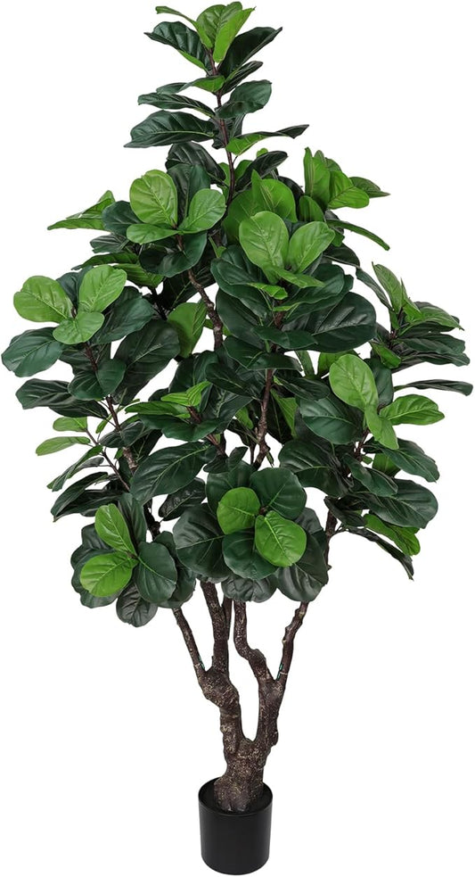 7FT Artificial Fiddle Leaf Fig Tree for Home Decor, Realistic Faux Plants Indoor Ficus Lyrata Trees in Pot, Fake Floor Plant for Living Room Office Christmas Housewarming Gift