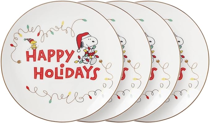 Lenox 896321 Snoopy Christmas Accent Plates, Set of 4, Holiday Dinnerware