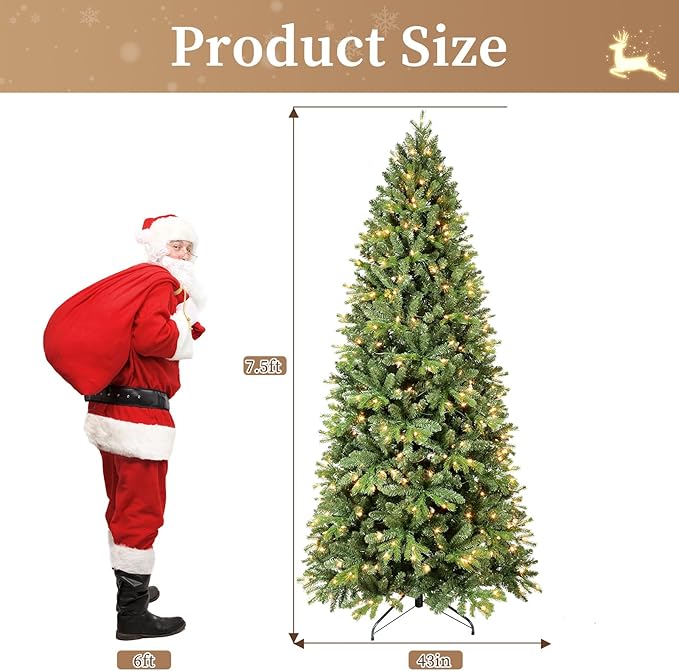 7.5ft Prelit Artificial Christmas Tree with Warm White 450 Lights North Valley Spruce Xmas Tree Easy to Assemble for Home Holiday Decorations