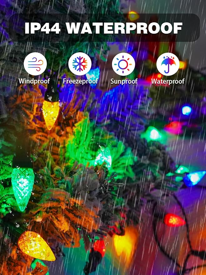 2 Pack C6 Christmas Lights Outdoor Indoor, Total 200 LED 66 FT Connectable Christmas String Lights with Timer & 13 Modes, Waterproof Twinkle Light for Xmas Tree Party Wedding Decorations (Multicolor)
