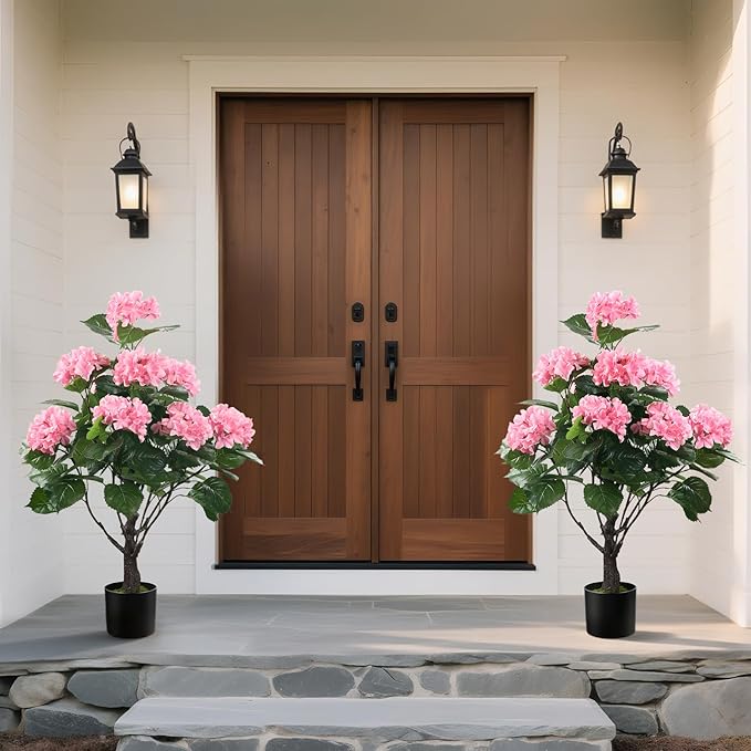 Romantic Season 38" Artificial Hydrangea Tree in Pot, Faux Potted Silk Hydrangea Plant for Indoor Outdoor Decoration, Lifelike Artificial Flower Tree for Home, Office, Patio, Garden Decor, Pink