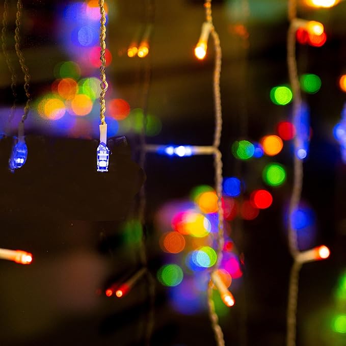 Dazzle Bright Christmas Icicle Lights, 8 Modes Curtain Fairy Lights with Drops, Connectable Xmas String Lights for Outside Holiday Wedding Party Decorations (Multi-Colored, 360 LED)
