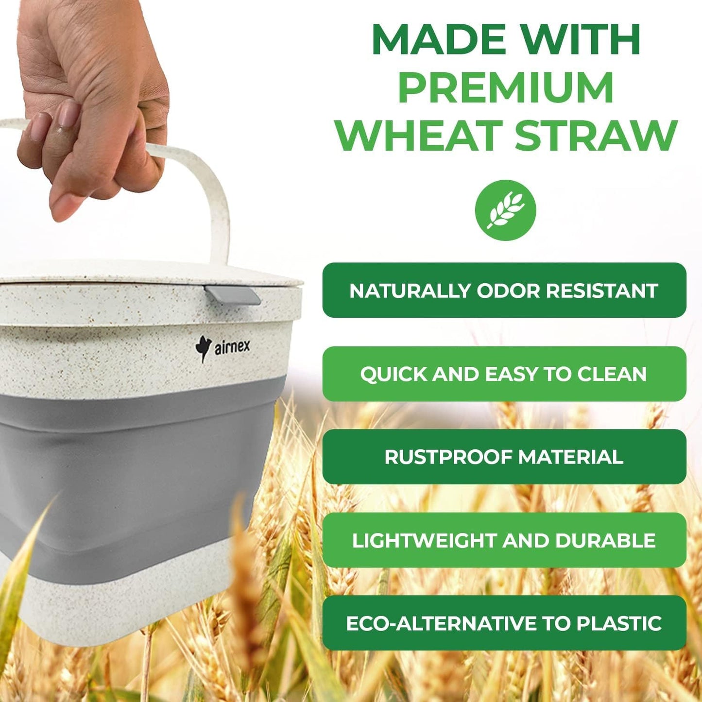 Collapsible Compost Bin Kitchen Counter Caddy - 1 Gallon Countertop Compost Bin with Lid Made of Wheat Straw - Odorless Kitchen Compost Bin Countertop with 20 Compost Bags and 2 Carbon Filters