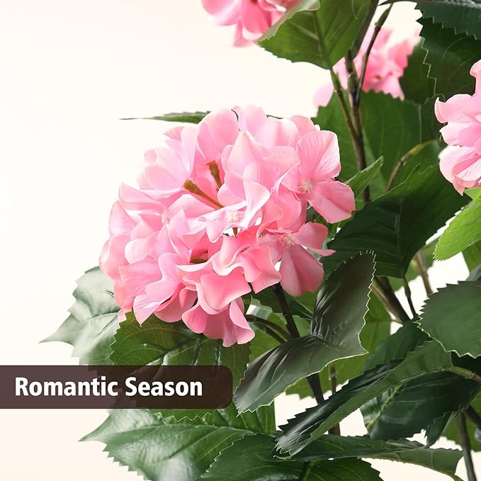 Romantic Season 38" Artificial Hydrangea Tree in Pot, Faux Potted Silk Hydrangea Plant for Indoor Outdoor Decoration, Lifelike Artificial Flower Tree for Home, Office, Patio, Garden Decor, Pink