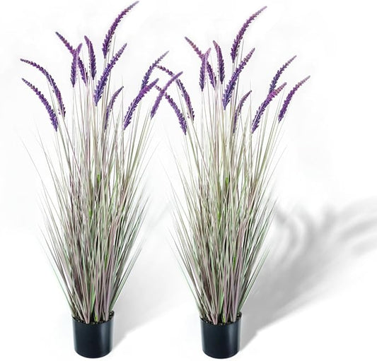 KOL 5ft 2-Pack Artificial Veronica Spiked Speedwell Grass, 59in Faux Tall Horsetail Grasses, Veronica Spicata, UV-Resistant Fake Plants for Indoor/Outdoor Décor, Home Office Wedding Centerpiece