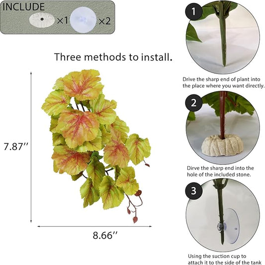 IBWell Fake Reptile Plants for Terrarium, Decor, Turtle Tank with Suction Cup