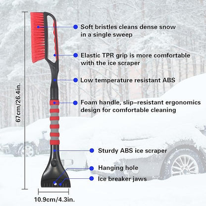 Snow Brush and Ice Scraper for Car Windshield,26.4" Window Scraper Deicer for Car SUV and Truck,Ice Scrapers and Brushes 2 in 1,Winter Car Automotive Exterior Accessories(2Pack Red)