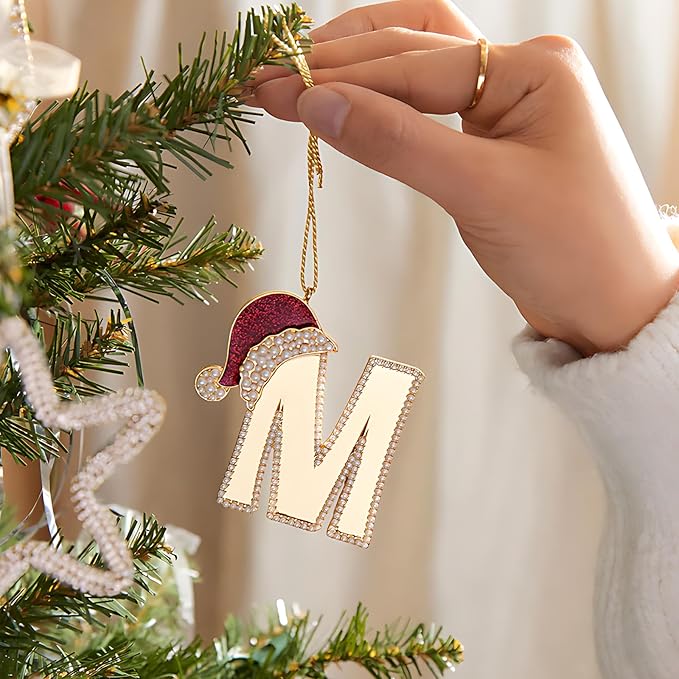 2025 Christmas Initial Ornaments, Letter O Ornaments for Christmas Tree, Red Hat Xmas Ornament for Mother Best Friends Sister Wife|O-Letter Ornament