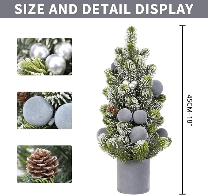 SY Super Bang Small Christmas Tree, 13Inch Artificial Velvet Ball Berry Mini Tabletop Tree Christmas Decorations, for Home Party Thankgivings Xmas Indoor Decor. (Grey, 18Inch)