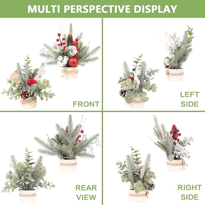 Small Mini Tabletop Christmas Tree,12" Artificial Little Potted for Christmas Decor, for Home Indoor Hliday Party Xmas Decor (Red/Green/White).