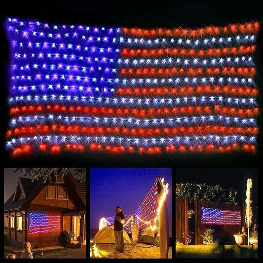 HYH American Flag Lights with 420 Super Bright LEDs,Waterproof Led Flag Net Light of The United States for Yard,Garden Decoration, Festival, Holiday, Party Decoration,Christmas Decorations