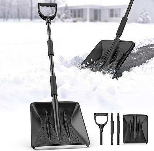 Snow Shovel, Snow Shovel for Driveway with Assist D-Handle and 11-Inch Blade, 42-Inch Adjustable Portable Survival Shovel for Driveway, Cars, Snowmobiles, Camping and Emergency