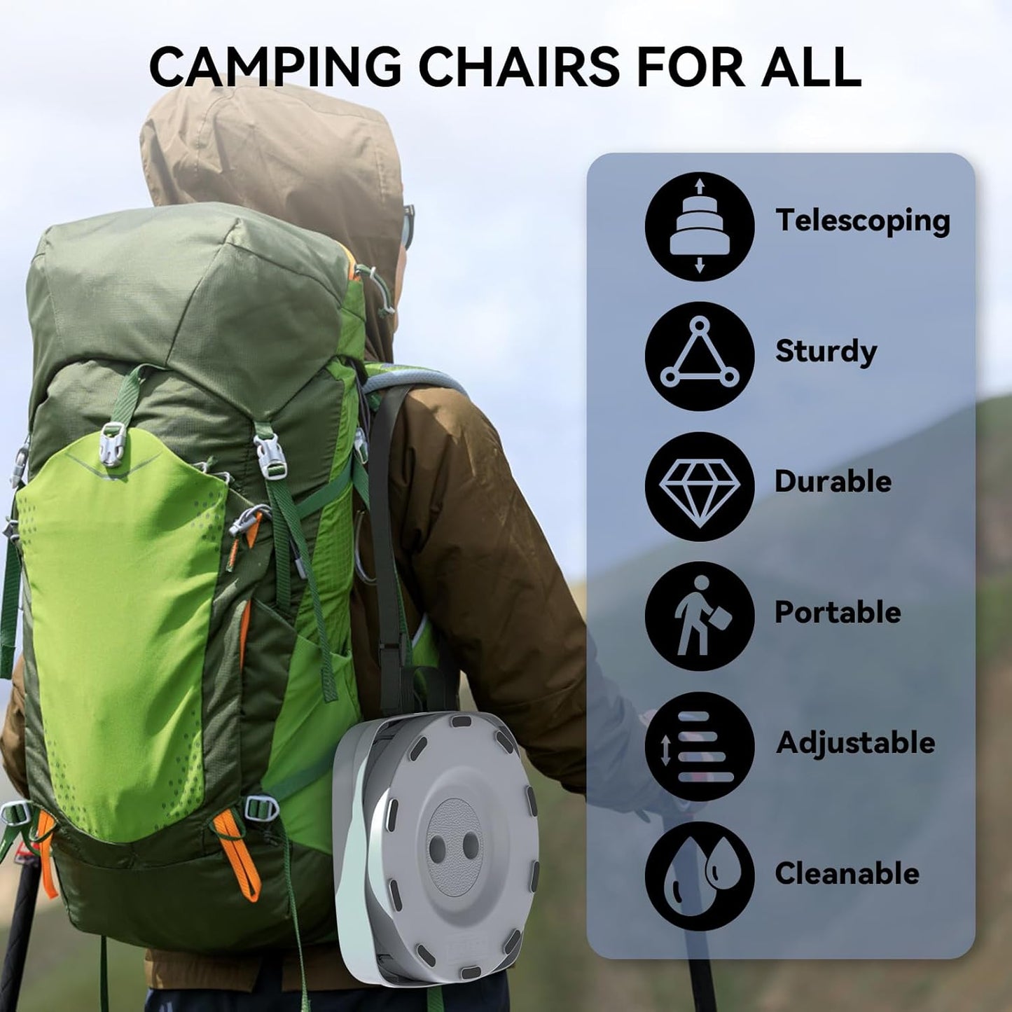 Upgraded Collapsible Stool, Portable Folding Stool, Telescoping Camping Stool with Max Load Capacity 485lbs, Square Retractable Seat for Camping Gardening Fishing Hiking BBQ [Cyan]