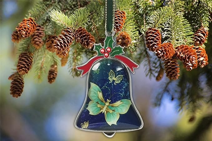 Pretty Butterfly Christmas Ornament Bell Pendant Decorative Metal Glass Hanging Christmas Bell Ornaments for Home Decoration Party Decor Butterfly