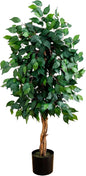 Nearly Natural 4ft Triple Trunk Artificial Ficus Tree with Natural Wood Trunks, Fake Tree for Indoor Home Décor, Faux Ficus Tree with Black Nursery Pot