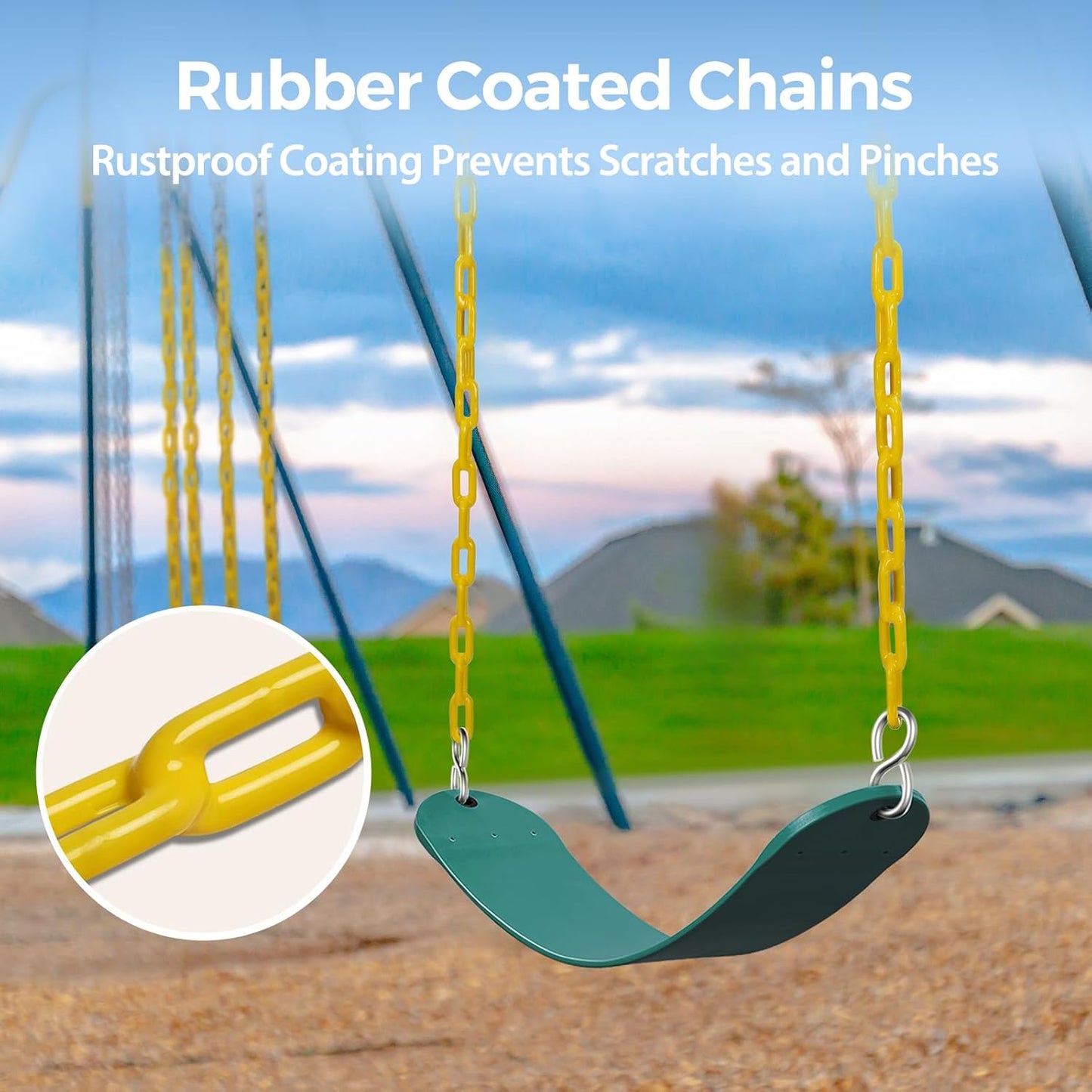 PACEARTH 3 Pack Swings Seats Holds 660lbs with 68.9 inch Anti-Rust Chains Plastic Coated 23.6 inch Tree Hanging Straps and Locking Buckles Playground Swing Set Accessories Replacement - Green