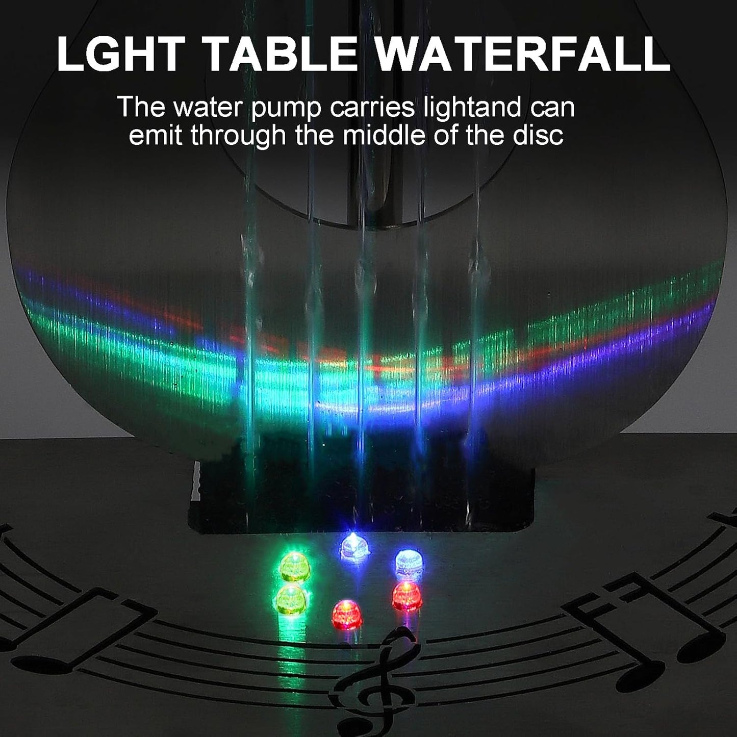 Indoor Tabletop Fountain with 3-Color LED Lights, 304 Stainless Steel Guitar-Shaped Desktop Meditation Waterfall for Home & Office Décor, Relaxing Water Feature Air-Purifying Gift