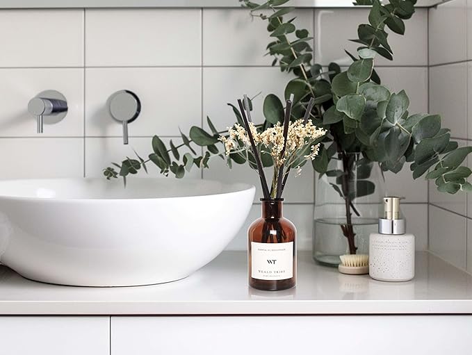 WEALD TRIBE Flower Reed Diffuser Set Lime & Citrus Scent for Bathroom Air Fresheners, Oil Diffuser Sticks | 4.0 fl oz Home Fragrance with Sticks Defusers | House Bedroom Office Shelf Decor