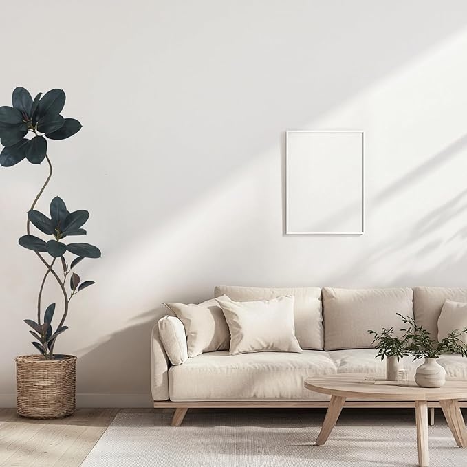 Artificial Rubber Tree Plant, 72 Inch Indoor Tree, Black with Round Planter, All Season Home Decor (Black, 6ft)