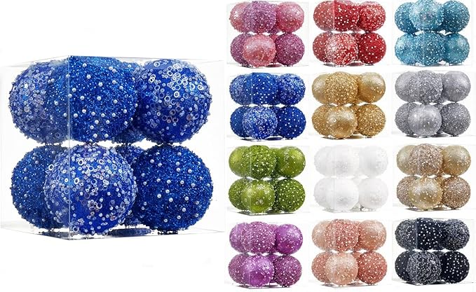 Royal Blue Christmas Ball Ornaments, Christmas Ball Decorations Shatterproof Plastic Hanging Pearl Balls for Holiday Party(90mm/3.54", 8ct)