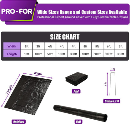 Heavy Duty Weed Barrier Fabric 4ft x 50ft, Landscape Ground Cover for Gardens & Driveways, Premium Weed Control with 10 U Shaped Staples